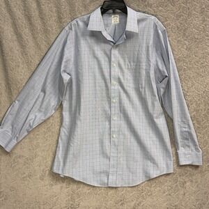 Brooks Brothers Regent Dress Shirt 17/35 Blue Check Non-Iron Cotton Mens Classic